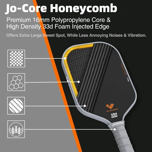 Miniatura 3 de JOJOLEMON Paletas de pickleball, pala de fibra de carbono con un núcleo de polímero Shark Power de 0.63 pulgadas, las raquetas de pickleball Gris