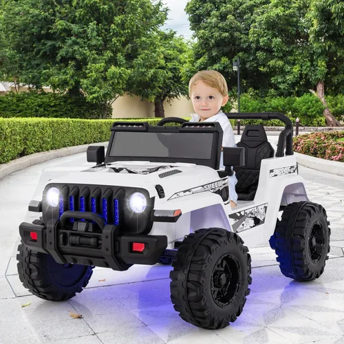 Miniatura 2 de INFANS Camión de paseo para niños con control remoto de 2.4 G, autos eléctricos con batería de 12 V para niños con 3 velocidades, pantalla de Blanco