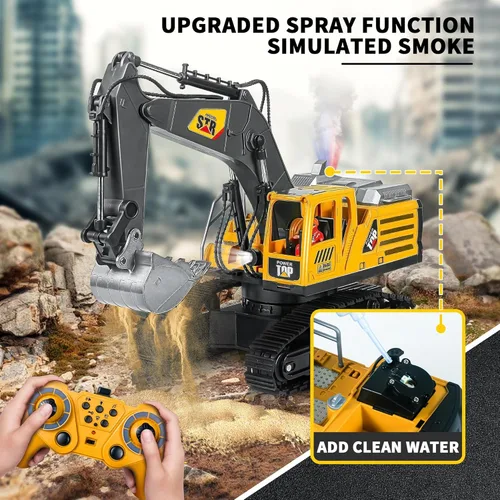 Miniatura 5 de Juguete de construcción de excavadora a control remoto, 14 canales 2.4Ghz RC con pulverización de motor real de simulación, rotación de 680°, pala