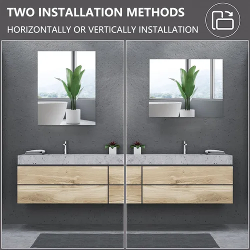 Miniatura 4 de 16 x 12" Espejo de pared de vidrio adhesivo sin marco de alta transparencia para decoración de pared para dormitorio, sala de estar, baño, gimnasio