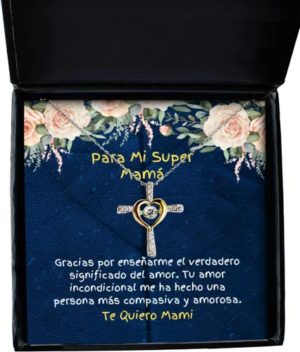 Regalo para mamá | Gracias por el verdadero significado del amor - Collar para madres con cruz, Zinc chapado en plata.