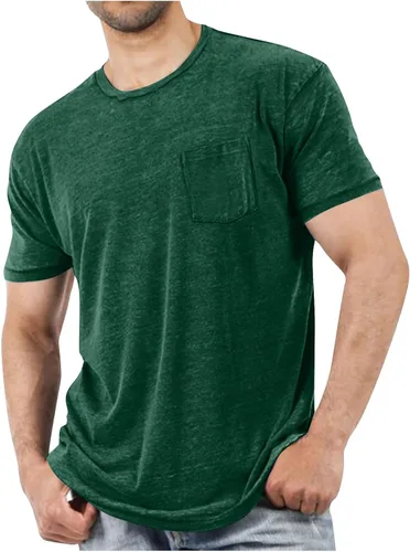 Camisetas de manga corta para hombre con bolsillo en el pecho, color sólido, cuello redondo, suave, cómoda, para verano, camiseta atlética de