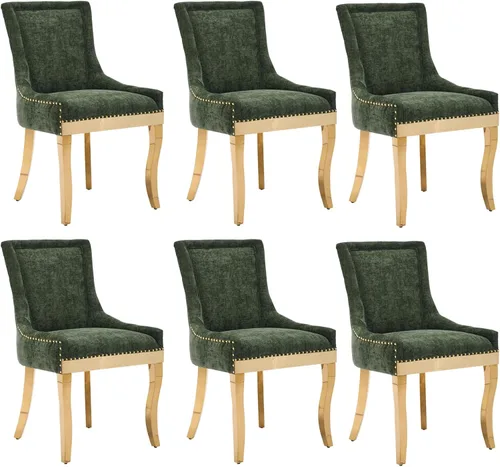 Miniatura 27 de Aoowow Juego de 2 sillas laterales tapizadas vintage de tela, sillas de madera maciza para cocina, comedor con cabezas de clavo, patas de madera