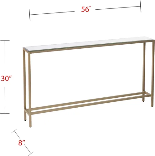 Miniatura 10 de SEI Furniture Darrin Mesa consola estrecha con parte superior de espejo, 56 pulgadas, dorado metálico