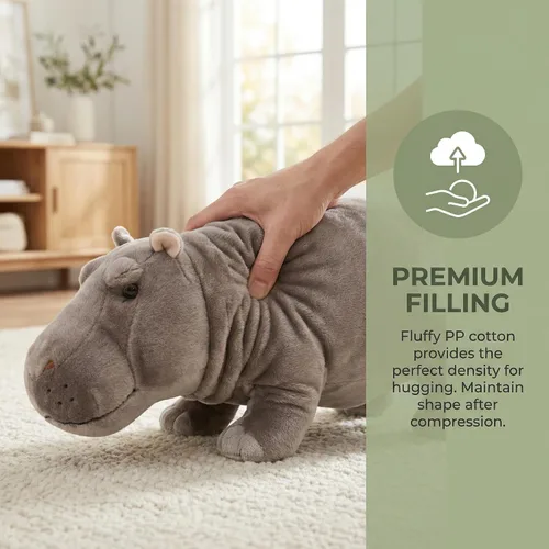 Miniatura 2 de Juguete de peluche realista de hipopótamo, animal de peluche de hipopótamo de 14 pulgadas, animales salvajes suaves, juguetes de peluche únicos