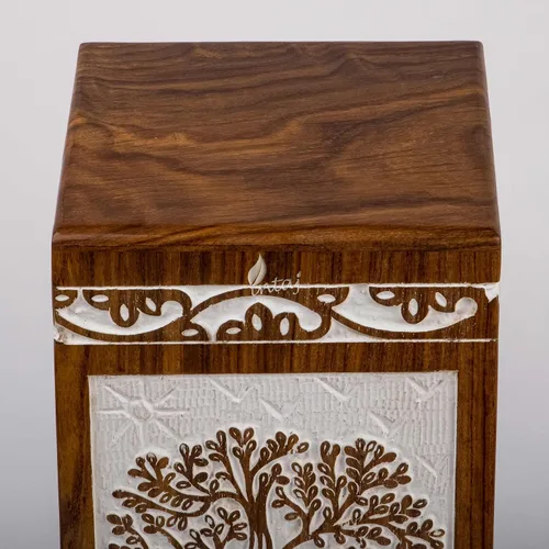 Miniatura 8 de Urna de cremación de madera para cenizas humanas y mascotas, caja de urna pequeña del árbol de la vida y ataúd - Capacidad para 20 pulgadas cúbicas