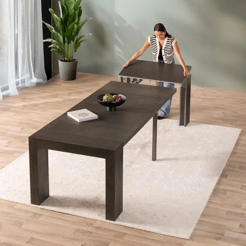 Miniatura 23 de Transformer Table - Mesa de comedor extensible de madera maciza, asientos 2-12, mesa de comedor expandible, muebles que ahorran espacio, muebles