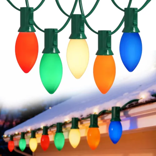Miniatura 13 de Luces LED de Navidad rojas, verdes y blancas, 25 pies, impermeables, C9, multicolor, luces de Navidad al aire libre con 26 bombillas inastillables