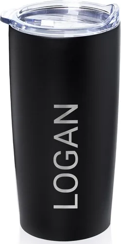 Lifetime Creations Vaso de acero inoxidable personalizado grabado con nombre (negro) – Vaso de metal personalizado, añade tu nombre, taza de viaje