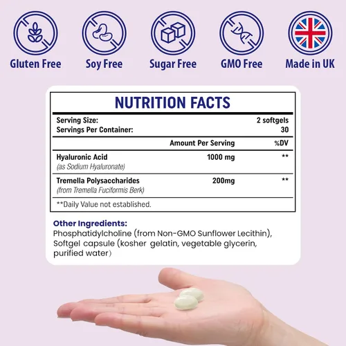Miniatura 8 de Suplementos de ácido hialurónico liposomal de 1000 mg de alto biodisponibles cápsulas de ácido hialurónico dietético con polisacáridos de tremella