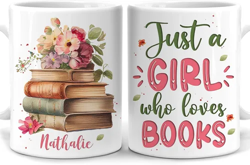 Hyturtle Regalos Personalizados para Amantes de los Libros - Solo una Chica que Ama los Libros Taza de Café Personalizada de Cerámica 11oz - Regalos