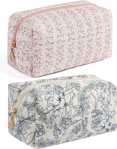 Miniatura 50 de Bolsa de maquillaje de viaje para mujeres y niñas, bolsa de maquillaje con cremallera, flores florales, organizador de maquillaje, bolsa de tela