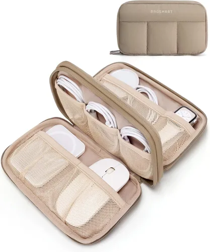 Miniatura 8 de BAGSMART Organizador de Electrónicos Estuche de Viaje, Almacenamiento de Cables para Cargadores Cables Teléfonos, Bolsa Compacta de Accesorios Beige