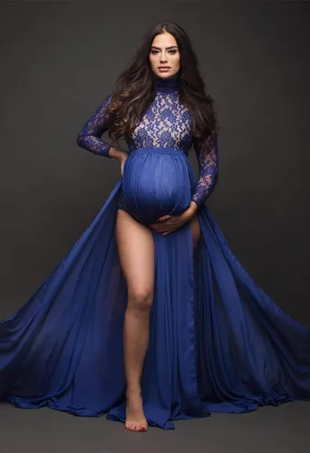Miniatura 4 de ZIUMUDY Vestido de maternidad transparente de encaje de manga larga para fotografía con falda de gasa maxi vestido de sesión de fotos
