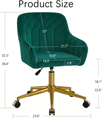 Miniatura 3 de VECELO Silla de escritorio de oficina en casa moderna de terciopelo giratoria con respaldo y ruedas, altura de asiento ajustable para niñas, Verde