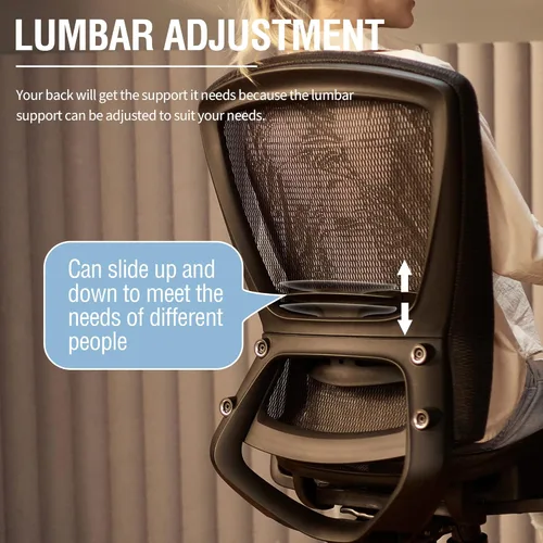 Miniatura 7 de ELABEST Silla de oficina de malla, silla de escritorio ergonómica para computadora, silla de tarea resistente - Soporte lumbar y reposabrazos Negro
