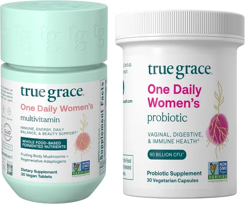 True Grace One Daily Multivitamínico para mujer (30 tabletas veganas) y un probiótico diario para mujer (30 cápsulas vegetarianas), sin gluten, sin