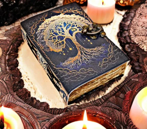 Miniatura 3 de Diario de hechizos en blanco con cierre de cerradura, diario de cuero vintage hecho a mano con árbol de la vida, diario de oración, brujería pagana