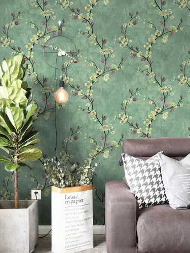 Miniatura 2 de Dviolet Papel tapiz floral verde de despegar y pegar de 17.7'' x 118'', estilo retro moderno, impermeable, extraíble, 14.5 pies cuadrados