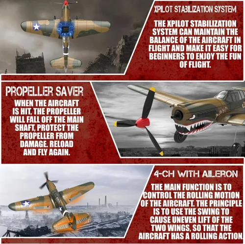 Miniatura 5 de Avión RC LEAMBE de 4 canales con control remoto - Avión RC P-40 Warhawk listo para volar para principiantes adultos con sistema de estabilización
