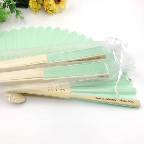Miniatura 6 de Abanicos de mano personalizados para recuerdos de boda, abanicos de papel plegables de mano con bambú para regalo de boda, fiesta, hogar, bricolaje