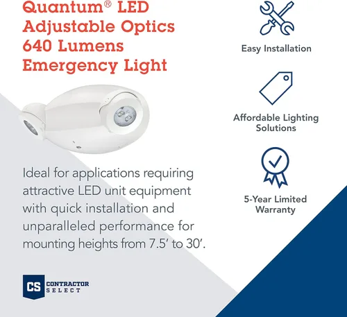 Miniatura 2 de Lithonia Lighting Quantum - Luz de emergencia, luces de emergencia LED comerciales contemporáneas con 2 cabezales de lámpara compatibles, montaje