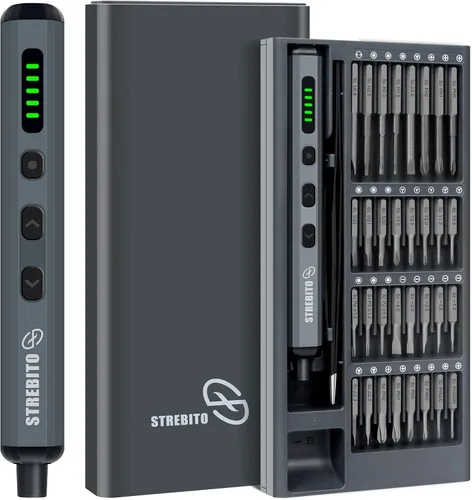 Miniatura 10 de STREBITO Juego Mini de Destornilladores Eléctricos, Kit de Destornillador Eléctrico de Máxima Precisión 70-en-1 con Luces, 5 Niveles de Par