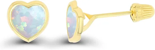 Aretes de tuerca de oro macizo de 14 quilates hipoalergénicos en forma de corazón de 0.157in con bisel pulido, Metal Gema Piedra, Circonia cúbica