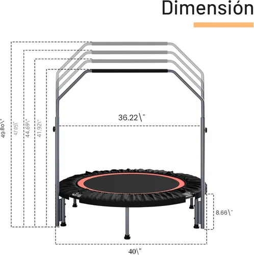 Miniatura 5 de ALTLER Mini Rebotador de Fitness Plegable de 40"/48" con Mango de Espuma Ajustable, Carga Máxima de 330/440 lbs, Rebotador de Ejercicio