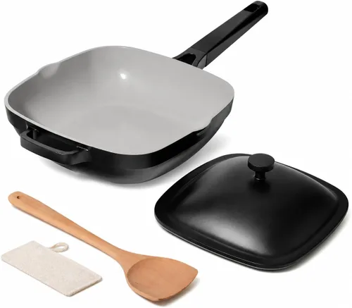 USELUCK Sartén de 10.5 Pulgadas (3.8QT) con Tapa de Cerámica, Sartén Antiadherente de Cerámica, Sartén de Cocina Profunda de Aluminio Fundido,