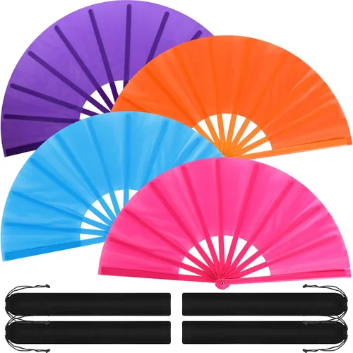 Miniatura 26 de Blulu 4 abanicos plegables grandes para baile de línea, botas de mano de seda grandes para hombres y mujeres (estilo clásico, negro, 11 pulgadas)