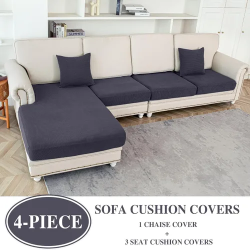 Miniatura 2 de LA MEACK Fundas de cojín para sofá modular en forma de L, lavables, para asientos separados, fundas elásticas para sofá con 2 fundas de almohada