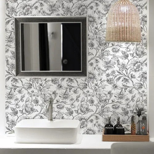 Miniatura 6 de Cohoo Home Papel tapiz floral en blanco y negro, papel de contacto para armarios y cajones, papel de contacto floral de girasol, autoadhesivo