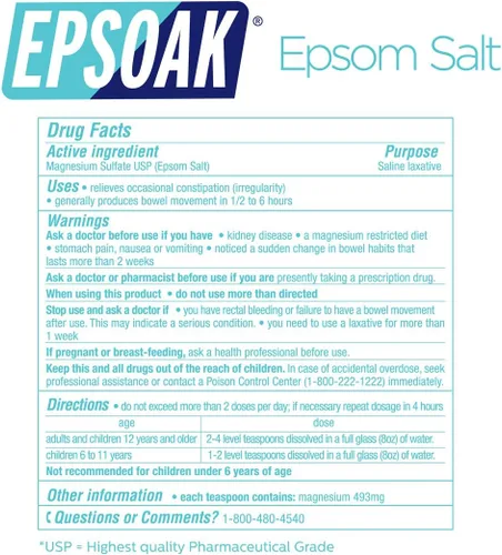 Miniatura 7 de Epsoak Sal de Epsom Bolsa resellable a granel de 19 libras, sulfato de magnesio USP. Sin perfume, fabricado en los Estados Unidos, certificado libre