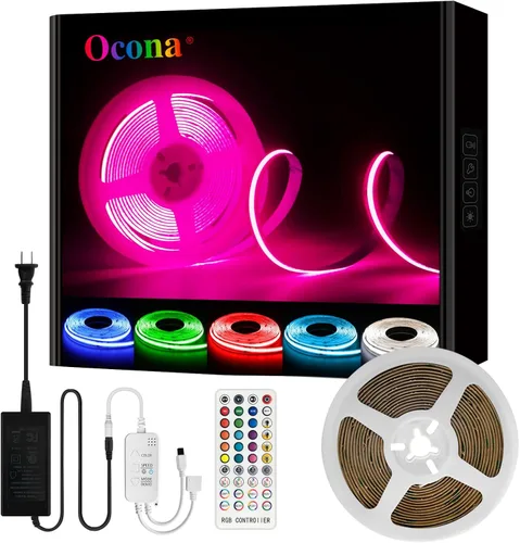 Miniatura 8 de Kit de tiras LED RGB COB, 9.8 pies ultra brillantes (840 LEDs/m) luces LED Bluetooth con control remoto de aplicación inteligente, luces LED