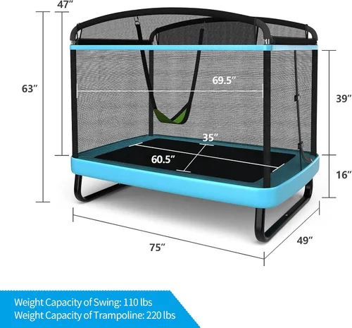 Miniatura 6 de Giantex Trampolín de 6 pies para niños con columpio, trampolines para niños pequeños con red de seguridad, aprobado por ASTM, mini trampolín