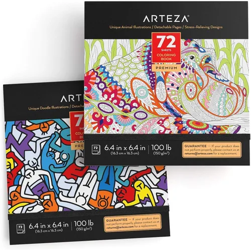 Miniatura 7 de Arteza Libro para colorear para adultos, 6.4 x 6.4 pulgadas, diseños de animales, 72 hojas, papel de 100 libras, páginas desprendibles, contornos