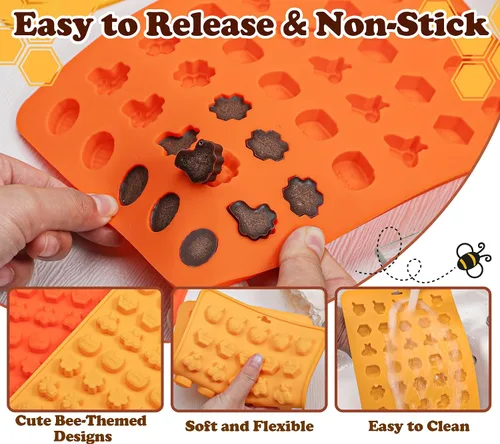 Miniatura 4 de Webake Molde de chocolate para dulces de abeja con 7 formas diferentes, molde de silicona de abeja de 35 cavidades para decoración de cupcakes