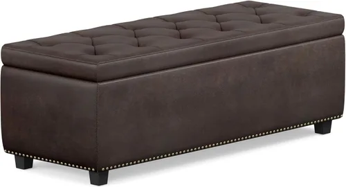 Miniatura 20 de Otomano rectangular de almacenamiento Simpli Home Hamilton, Madera, Gris pizarra Pizarra gris