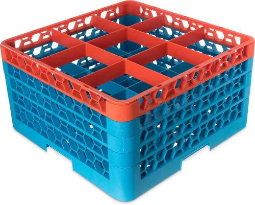 Miniatura 100 de Carlisle FoodService Products RG9-214 OptiClean Estante de vidrio con 9 compartimentos con 2 extensores, 7.12 pulgadas, polipropileno, azul