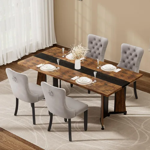 Miniatura 21 de Juego de mesa de comedor de 5 piezas con 4 sillas, mesa de comedor rectangular de madera de 71 pulgadas con sillas de comedor de terciopelo, tablero