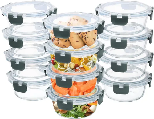 Miniatura 8 de GULFLIN - 24 piezas de recipientes pequeños de vidrio para almacenamiento de alimentos con tapas herméticas, juego de recipientes de 1.5 tazas
