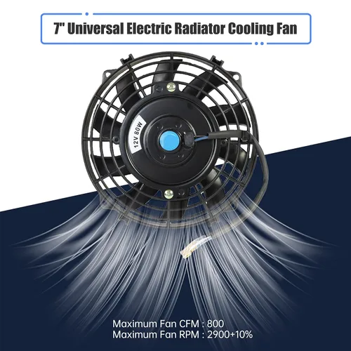 Miniatura 5 de Ventilador delgado de 7 pulgadas de empuje/tracción, ventilador eléctrico de enfriamiento para radiador universal de alto rendimiento, motor de 12V