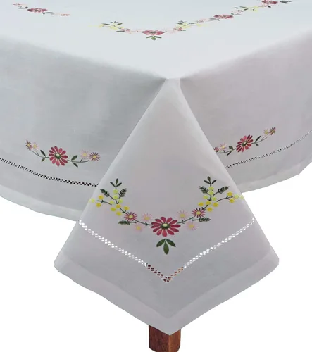 Miniatura 2 de Creative Linens Mantel rectangular bordado con flores de margarita 70 x 90 pulgadas, color blanco