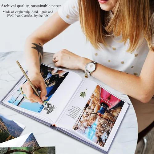 Miniatura 5 de Álbum de fotos pequeño 5x7 con capacidad para 50 fotos verticales con bolsillos de notas adhesivas, mini álbum de fotos con tapa de lino 5x7 con Gris