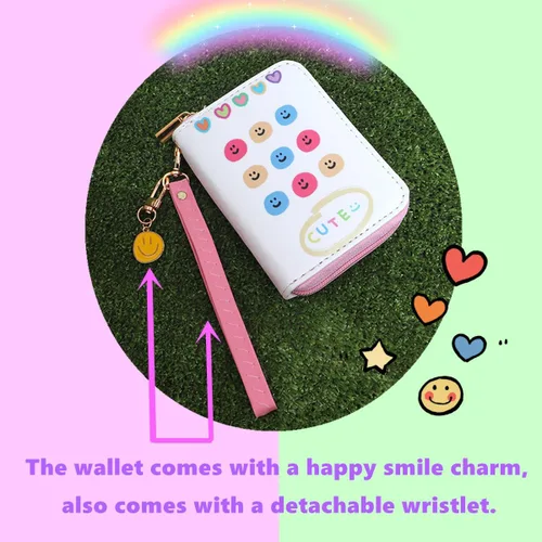 Miniatura 3 de Smile - Monedero con diseño de cara feliz, cartera pequeña para niñas, con dije, mini bolsas para monedas con correa, Cartera