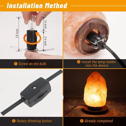 Miniatura 7 de Cable de lámpara de sal del Himalaya con interruptor de atenuación y bombillas, cable de repuesto original de 6 pies con ensamblaje de base de 3.35