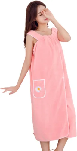 Miniatura 5 de Toalla de baño portátil absorbente de agua, de secado rápido, para mujer, forro polar coral, con correa y bolsillo (morado taro, L)