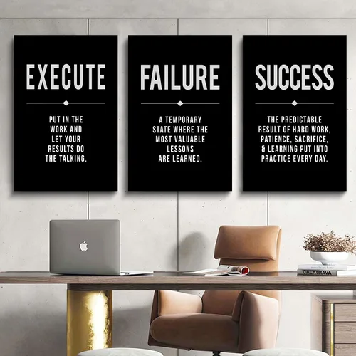 Miniatura 2 de Lienzo enmarcado para pared, cita de éxito, arte de pared de oficina, póster grande negro, juego de 3 impresiones motivacionales positivas