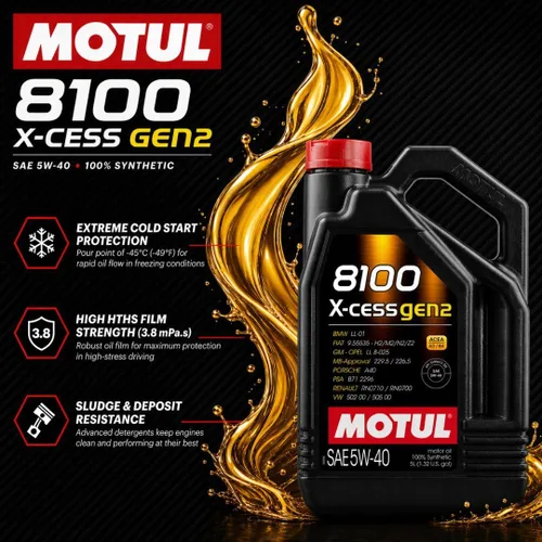 Miniatura 3 de MOTUL 8100 X-Cess Gen 2 SAE 5W40 Aceite de motor de motor sintético completo botella de 5 litros